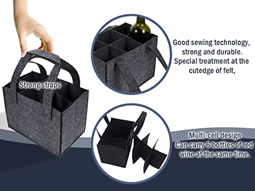 Hitopin Weinflasche Geschenk Tasche Wein Tasche 6 Flaschen Weinflaschen Geschenktüte Wiederverwendbare Waschbar mit abnehmbaren Teiler Flaschenträger für Reisen Party Strand Urlaub (Schwarz)