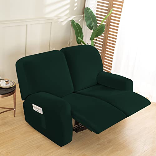 Loveseat Recliner Slipcover, 2 Seat Stretch Reclining Love Seat, Slipcover Sofa Cover With Side Pocket, Anti-Slip Elastic Chair Covers Furniture Protector For Kids, Pets, Dog, Cat (Velvet Deep Green) #TOP4