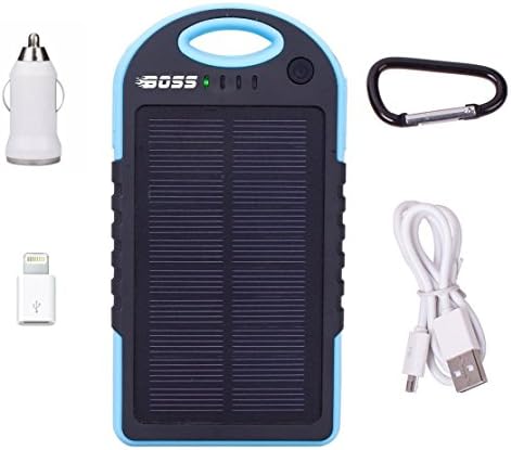 Boss 5000mAh Rain/ Shock/ Dust Resistant Solar Panel Charger for Apple and Android Phones - Blue