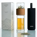 Ukiyo Sense Premium Double-Wall Glass Tea & Fruit Infuser Bottle - Travel Tumbler with Stainless Steel Filter and Neoprene Sleeve