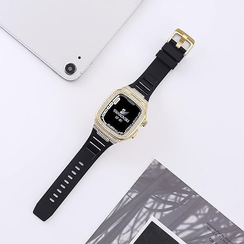 Rugged Case with Band Compatible with Apple Watch bands 45mm 44mm Metal Protective Cover Case with Silicone Strap Shockproof Bumper for iWatch Series 9 8 7 6 5 SE Mens Womens Strap