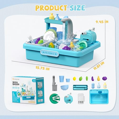 Play Sink with Running Water,Kitchen Play Sink Toys for Boys,Upgraded Real Faucet and Play Dishes,Pretend Role Play Toys for Girls Boys,Birthday Gifts for Kids 3-5,Practice Cleaning - Image 8