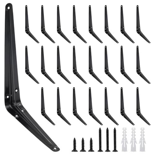Mormchlots 24Pcs 10 x 8 Inch Black Shelf Brackets, L Brackets