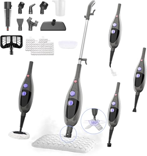12‑in‑1 Steam Mop, Detachable Handheld Steam Cleaner,15s Fast Heat‑Up,180° Swivel Mop Head,400ml Tank for 45‑Min Continuous Steam,Chemical‑Free for Hardwood Tile Carpet Pet Kids Safe by ENCHE - Used condition - US$42.76