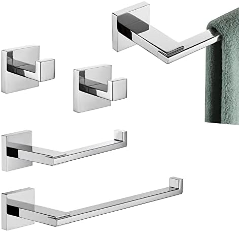KOKOSIRI 5-Piece Bathroom Hardware Set Bath Accessories, 24'' Towel Bar 9'' Towel Holder Toilet Paper Holder Robe Hooks Wall Mounted, Polished Chrome Stainless Steel B12A5-CH