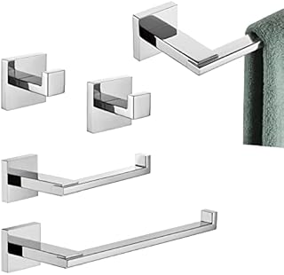KOKOSIRI 5-Piece Bathroom Hardware Set Bath Accessories, 24'' Towel Bar 9'' Towel Holder Toilet Paper Holder Robe Hooks Wall Mounted, Polished Chrome Stainless Steel B12A5-CH