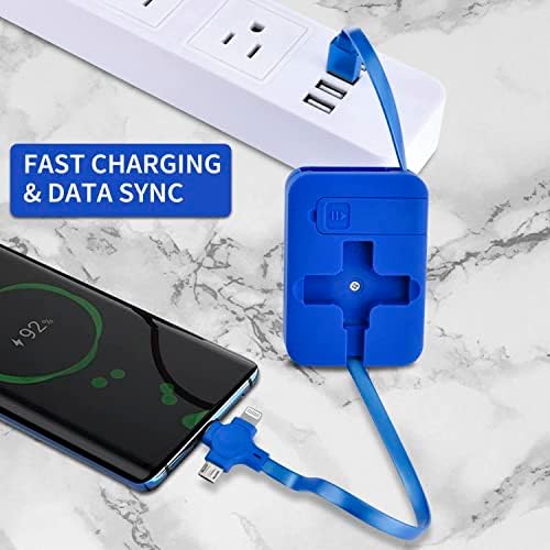 NGUMMS Multi Charging Cable Retractable 3 In 1 Charging Cable Roll Micro USB Cable Fast Charger Cable for Laptop Tablet Mobile Phone Carry on Phone Holder/Charger (Blue)