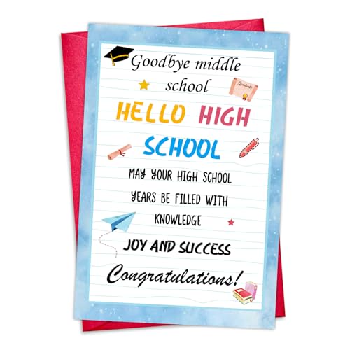 WALENGIF Middle School Graduation Card for Boys Girls Son Daughter Grandson Granddaughter 5.5