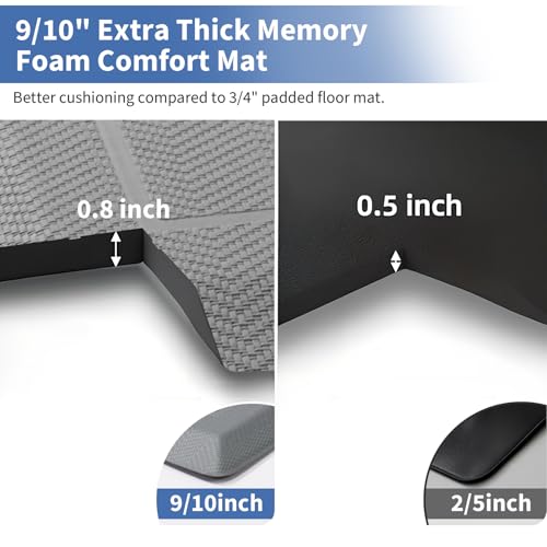 Image of UKISS 9 /10 inch inch Extra Thick Cushioned Anti Fatigue Kitchen Mat, Waterproof High Density Foam Standing Desk Mat, Non-Slip Ergonomic Comfort Mat for Kitchen, Office,Workstation Black (Grey, 20 inch X 39 inch)