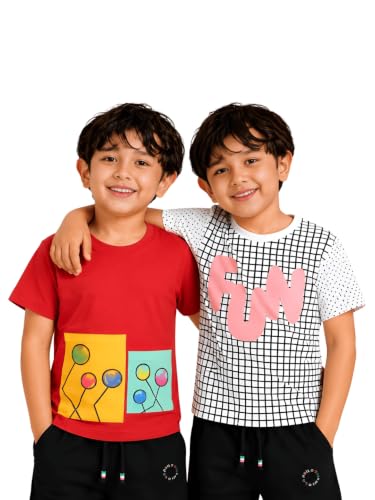 Image of Pilolo Kids Soft Cotton Lycra Pocket T-Shirt for Boys - (Combo Pack of 2)