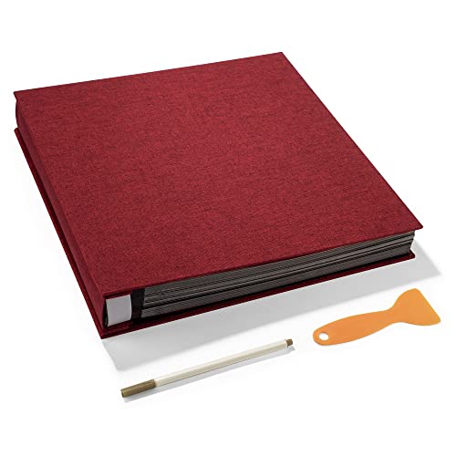HoneyTolly Large Photo Album Self Adhesive 4x6 5x7 3x5 8x10 Scrapbook Magnetic Album DIY Scrap Book Length 13 x Width 12.8 (Inches) 120 Black Sticky Pages Linen Cover DIY Photo Album(Red)
