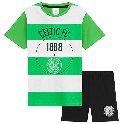 Celtic F.C. Boys Sports Fan Short Pyjamas Set Cotton Lounge Wear - Gifts for Boys (White/Green 9-10 Years)