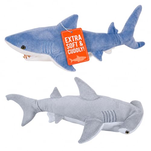 Image of Bedwina Stuffed Animal Sharks - Pack of 2 Extra-Large, 20 inch Mako & Hammerhead Plush Shark Toys, Stuff Animals Toy, for Baby Toddlers & Kids
