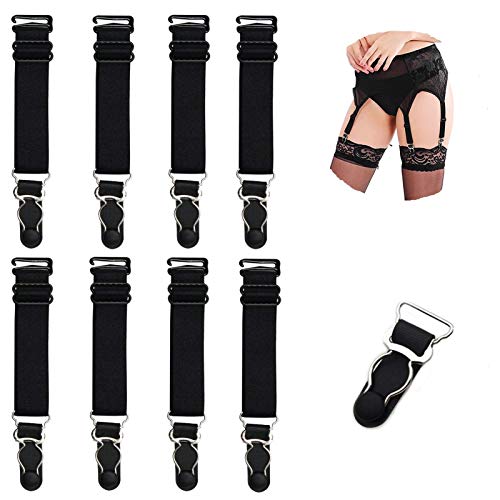 WILLWIN Elastic Straight Style Suspender Garter Belts Corset Holders Stockings Fastener Leg Harness Lingerie Womens 8 Pcs Black