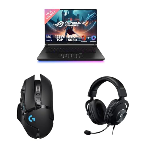 Image of ASUS ROG Strix Scar16 Gaming Laptop,Intel Core Ultra 9 275HX+16GB RTX 5080,32GB,2TB SSD with Logitech G502 LS Wireless Gaming Mouse, 25000DPI Programmable and Logitech GProX Wired Gaming Headset