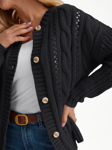Image of LILLUSORY Women Cable Knit Cardigan Sweaters Cotton Button Up Chunky Outfit | Crochet, Open Front, Cozy Knit, Oversized, Trendy Fall Outfits, Winter Clothes, 2026 Outerwear