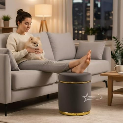 Image of Ottoman Stool for the Living Room Ottoman Pouffes for Sitting, Puffy Stool for Living Room Dressing Table Stool Grey