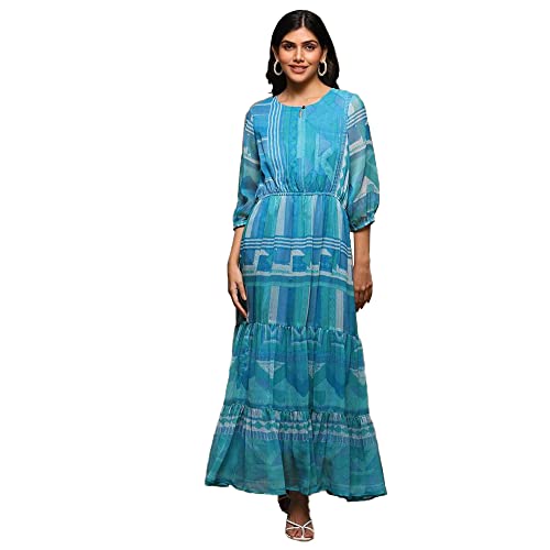 Image of BIBA Women Cotton Blend Tiered Printed Dress