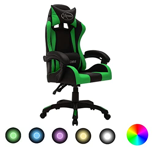 Snsowed Silla Gaming con Luces LED RGB Cuero sintético Verde y Negro, Silla Escritorio, Silla Gamer, Silla Oficina, Silla Ordenador, Silla Estudio, Silla Despacho - 287999