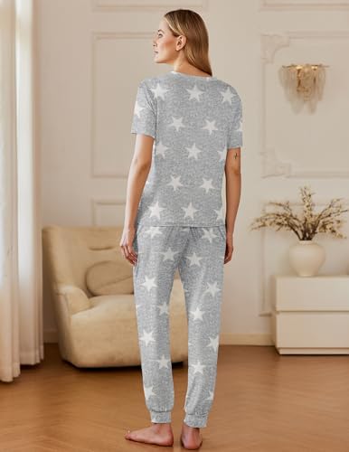 Image of Ekouaer Pajamas for Women Set 2 Pack Lounge Set Short Sleeve Pjs Joggers Long Pants Loungepwear with Pockets