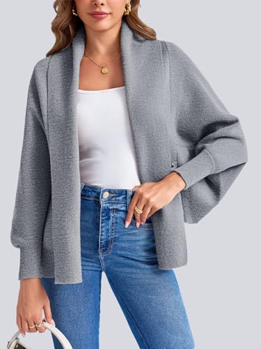 Image of Saodimallsu Womens Open Front Cardigan Batwing Long Sleeve Shawl Chunky Knit Loose Fall Poncho Sweater Coats