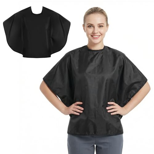 DOPENSPI Lot de 2 capes de coiffeur courtes, imperméables, noires, avec bande de cou réglable, petite cape pour coloration, shampoing