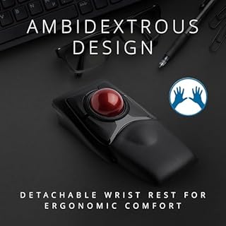 Kensington Mouse Expert Wireless Ergonomico con Trackball, per Mac E Windows, Design Ambidestro, Tracciamento Ottico, Rotella di Scorrimento & Sfera da 55 Mm, con poggiapolsi integrato, K72359WW, Nero