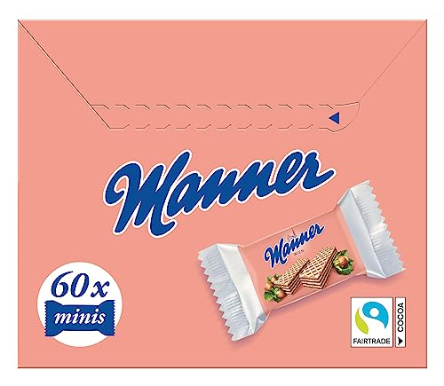 Manner Neapolitaner Waffeln | einzelverpackte vegane knusprige Kekse mit Haselnusscreme | 60er Pack (60 x 15 g)