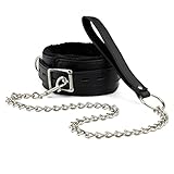 Leather Choker Collar with Long Traction Chain Rugged Durable and Collar Necklace Neck Size Adjustable Suitable for Pets Black
