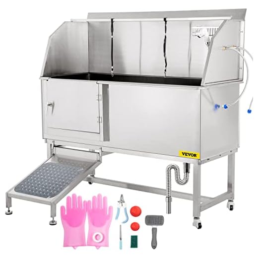VEVOR Dog Grooming Tub, 62" L Pet Wash Station, 304 Stainless Steel Pet Grooming Tub Rated 661LBS Load Capacity, Non-Skid Dog Washing Station Comes with Ramp, Faucet, Sprayer and Drain Kit