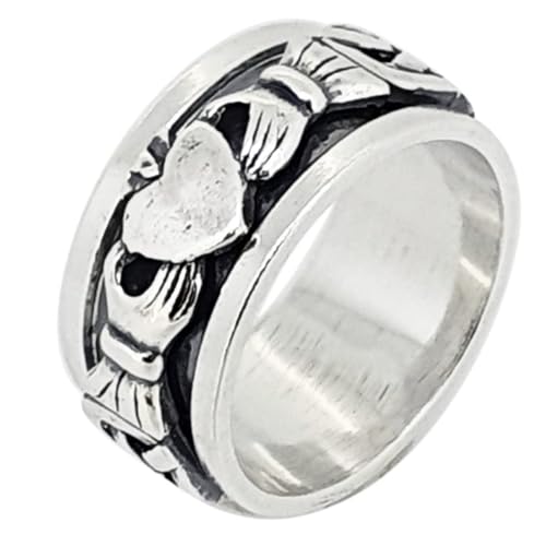 Women's Men's 925 Sterling Silver Claddagh Spinner Ring Celtic Band Spin Ring for Men and Women | Silver Ring Size 8-13