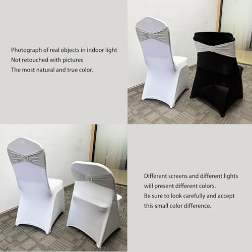 Image of Spandex Chair Sashes Bands, Silver, 30PCS | Stretch Chair Ties Bows, With Buckle Slider, For Wedding Party Banquet Decoration