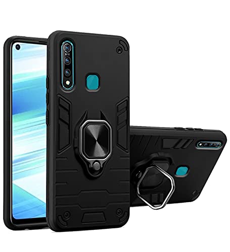 Image of Pikkme D5 Tough Armor Bumper Back Cover Case for Vivo Z1 Pro |Ring Holder & Kickstand in-Built (Black)