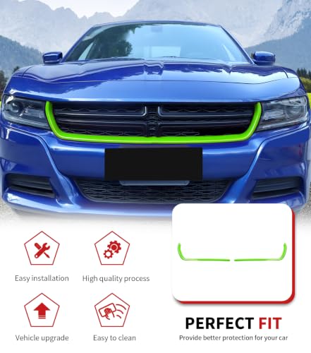 Image of Voodonala for Charger Front Grille Inserts Trim for 2015-2023 Dodge Charger, Radiator Grill Cover Protector, ABS Green Exterior Accessories, 2PCS