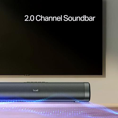 Image of Boat Aavante 2.0 150, 2.0 CH, 16W Signature Sound, RGB LEDs, Dual Full-Range Drivers, Upto 5H Battery, TWS, Multi Ports, Bluetooth Sound bar, Home Theatre Soundbar Speaker (Premium Black)
