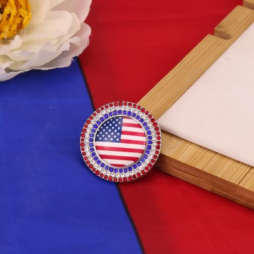 Image of American Flag Brooch Pin for Men Women Rhinestone Crystal Elephant Commemorates Brooch Pin American Independence Day Brooch for Men