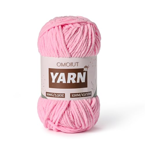 Image of Plush Chenille Chunky Crochet Yarn - Baby Yarn for Crocheting Soft - Velvet Yarns Knitting for Blankets Crafts - Fluffy Amigurumi Yarns 100g / 131yd (Dark Pink)