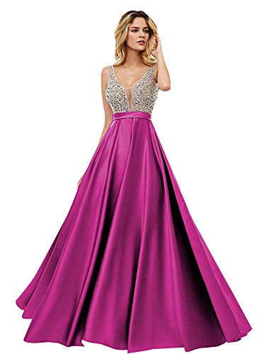 Meibao Robes de soirée Femme Longue Élégante Col en V A-Line Robes de Cocktail Fuchsia 48 Cover