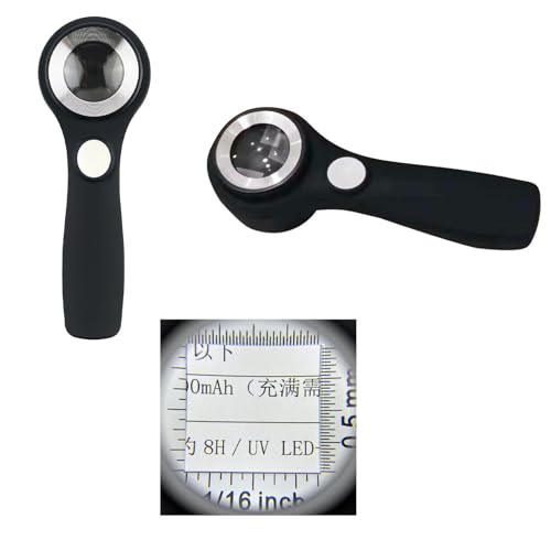Handlupe, 60-Fach Beleuchtete Lupe, USB Wiederaufladbar, LED-Lupe mit LED-Licht für Erkundungsbeobachtungen Im Freien, Touch-Schalter-Design