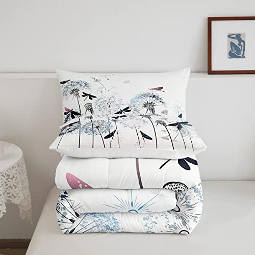 Castle Fairy CYJ14503ZMD-BZ_USQ Dragonfly Dandelion Comforter Set Queen Size,Colorful Animals Plants Bedding Quilt For Kids Girls Woman Adult Room Decor,Nature Spring Garden Bedspread White Boho Duvet Insert,2 Pillowcases thumb #4