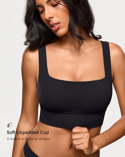 Image of INLYRIC Women's Inbarely Outwear Longline Square Neck Bralette Supportive Unlined No Underwire Yoga Sports Bra