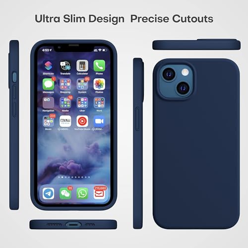 Image of Back Cover for iPhone 13 Pro Case,[Military Shockproof Protection] Liquid Silicone Case with [Soft Anti-Scratch Microfiber Lining for iPhone 13 Pro (Blue)