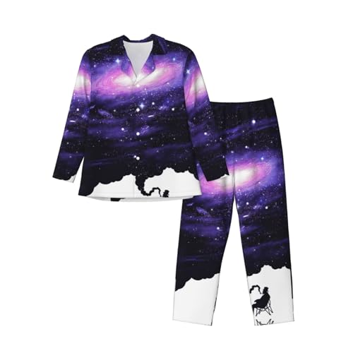 Pyjama homme doux imprimé galaxie ensemble de nuit boutonné de qualité