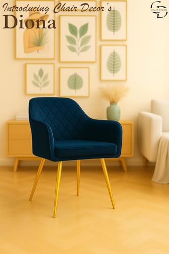 Image of Velvet Chair for Home | Set of 2 Modern Accent Armchair with Pillow in Soft Velvet Fabric with Golden Legs | (Barfi, Blue)