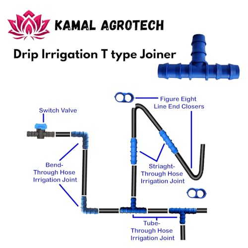 Image of Kamal Agrotech 16mm Drip Irrigation Accessories TEE 16mm Connector for lateral Pipe Tee Connectors | 16 MM T type Joiner (500 PCS)