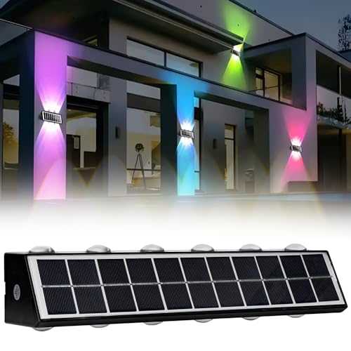 Image of Gigawatts 12 LED Solar Wall Light On /Off Botton & 2.4Ah Battery Water Resistant Decor Deck Fence Lights Flood Lamp for Home Garden Terrace Patio (Set of 1, RGB)