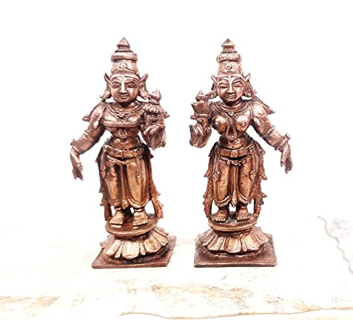 Image of Sridevi Bhudevi Murti Copper Idol - 8.5 cm - Pack of 2