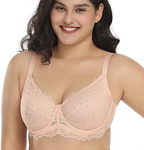 HSIA Women Minimizer Unlined Underwire Bra Full Coverage Plus Size Full Figure Unpadded Bras Eyelash Lace Bras