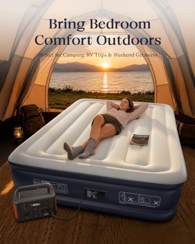 Image of VOSSER Full Size Air Mattress with Built-in Pump - 13 inch Raised Self Inflating Blow Up Mattress for Home, Guests & Travel - Premium Flocked Top Inflatable Bed, Luxury Air Bed, 660lbs