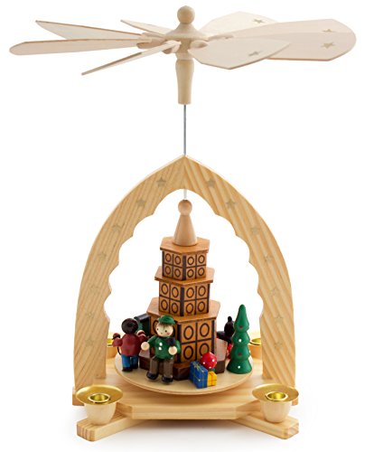 BRUBAKER Christmas Pyramid - 12 Inches - 'Joyful Christmas at Home Around The Stove' - Handpainted Figurines - Designed in Germany